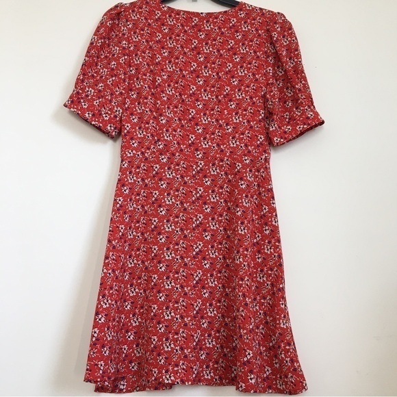 Speechless Boho Orange Floral V-neck short Puff Sleeve A-line Mini Dress - Picture 5 of 16